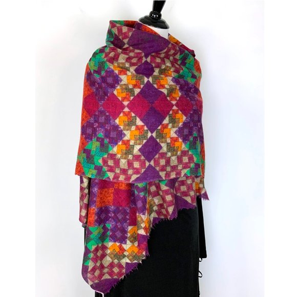 Bindya New York Cashmere Silk Multicolor Geometric Print Scarf Shawl - Picture 15 of 16